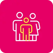 Icono de familia con padres e hijo, representando bienestar familiar
