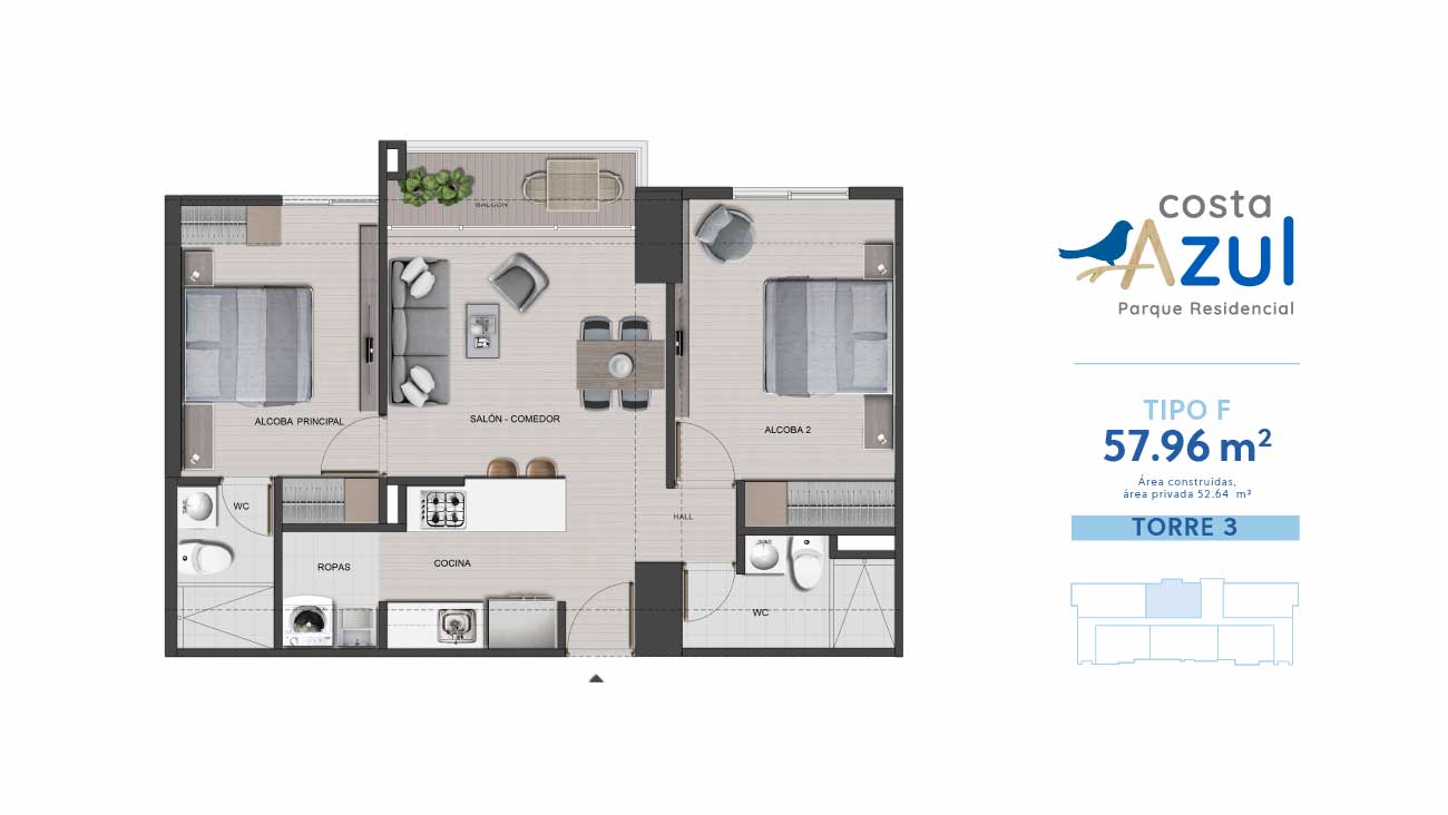 Plano 57m2 proyecto Costa Azul.