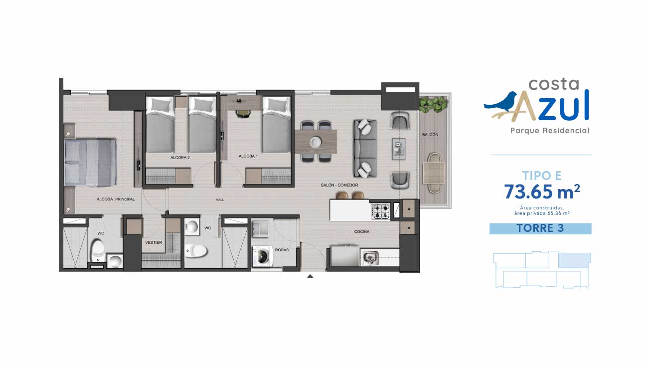 Plano 73m2 proyecto Costa Azul.