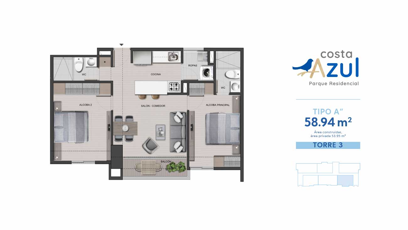 Plano 58m2 proyecto Costa Azul.