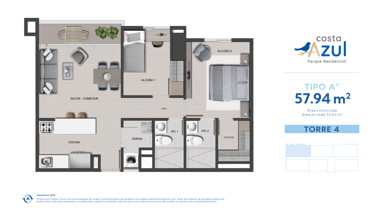 Plano 2 de 57m2 proyecto Costa Azul.