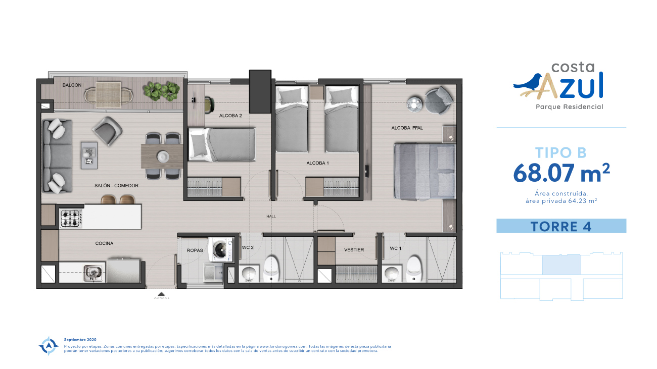 Plano 68m2 proyecto Costa Azul.